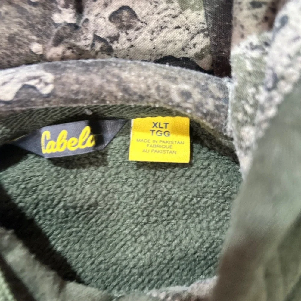Cabela's‎ Hoodie Pullover XLT Olive Green Camo Logo Gorpcore Hunting Outdoors